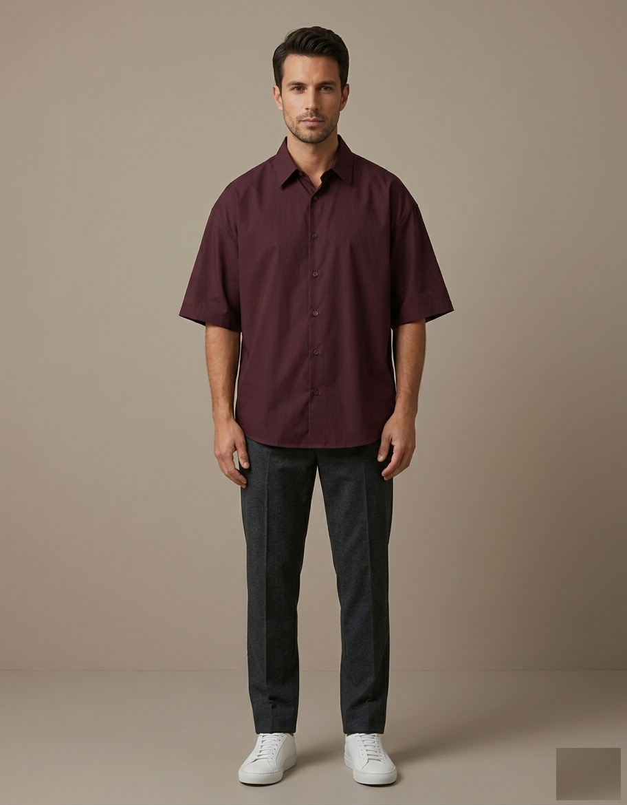 "TurtlePanda Modern Aristocrat Oversized Unisex Shirt in Burgundy – 240 GSM 100% cotton, front view