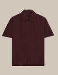 TurtlePanda Modern Aristocrat Oversized Unisex Shirt in Burgundy – relaxed structured fit, detail view"