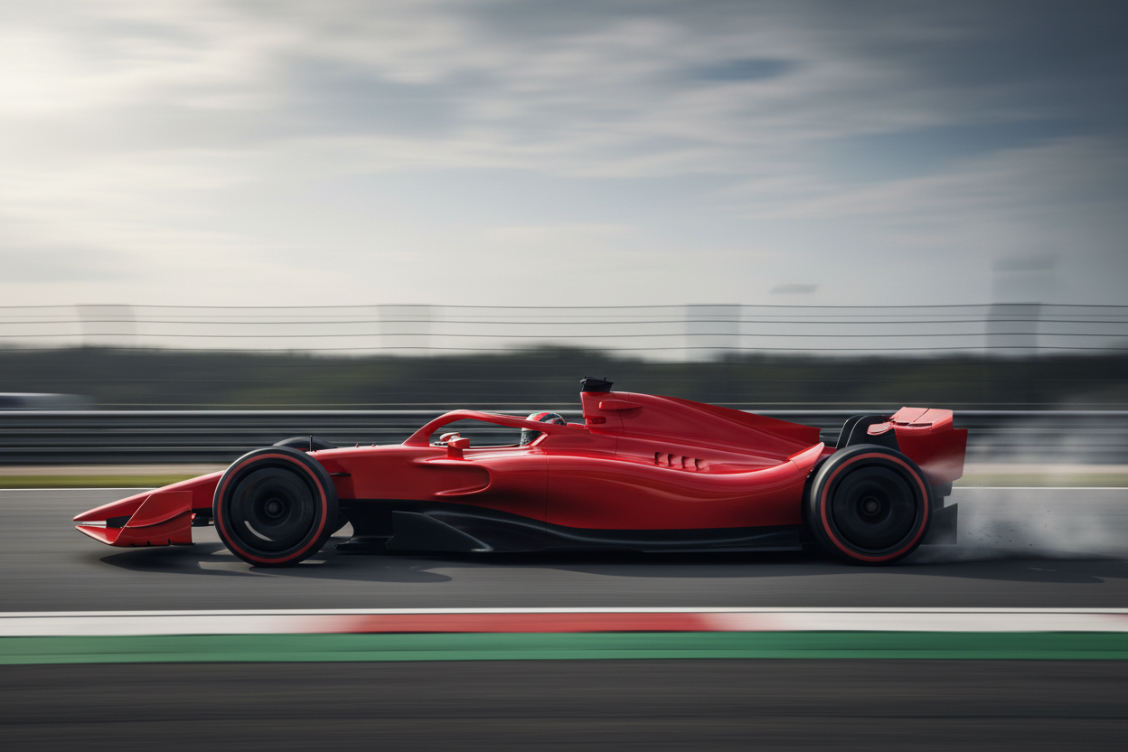 f1 race running from left to right no logo no name on f1 red color left side view